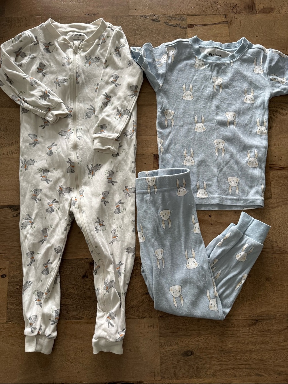 Easter Bunny Print Baby Pajama Set - White & Light Blue size 2-3